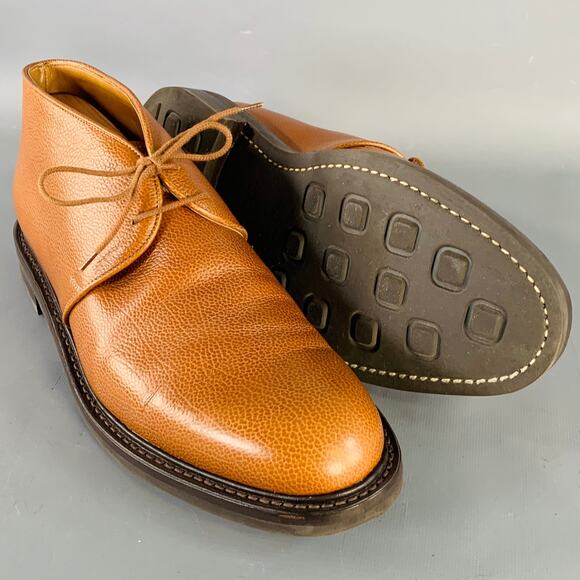 JOHN LOBB Size 8.5 Grove Brown Pebble Grain Leather Lace-Up Chukka Boots - Picture 5 of 11